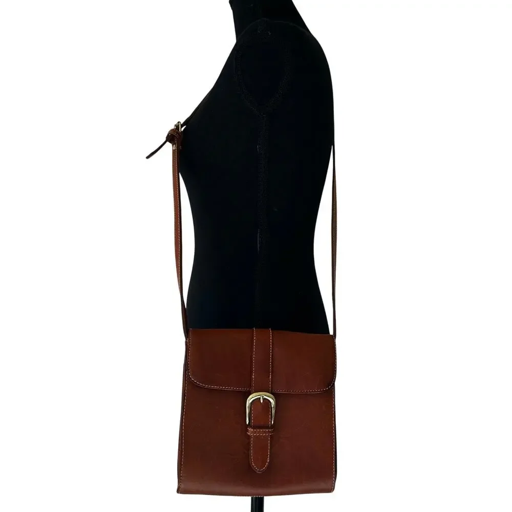 Vintage G.H. Bass Leather Crossbody Purse Saddle Bag Brass Buckle Shoulder Bag - Picture 1 of 8